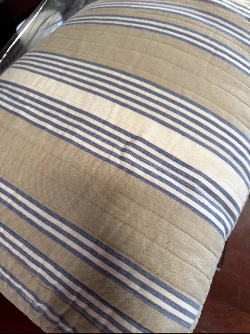 Striped Cotton twin quilt in Beige and Blue NEW